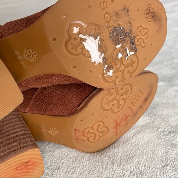 Isola Lavoy Suede Moto Buckle Stacked Heel Ankle Boot Bootie Cocoa Brown Sz 6 - Picture 9 of 14